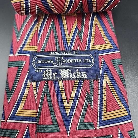 VTG Jacobs Roberts for Mr. Wicks Men's Tie 100% Silk Geometric Pattern 56 x 3.75 - Picture 7 of 9